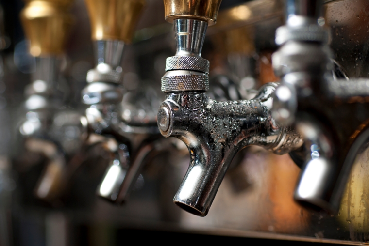 Selective-focus image of beer taps
